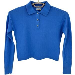 Anthropologie Pilcro 100% Cashmere Jensen Sweater Polo Blue XS Cropped Soft